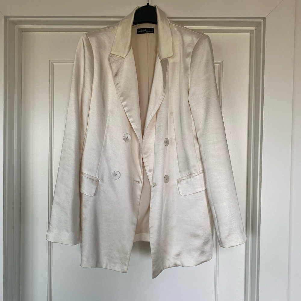 VICI ivory satin double breasted blazer